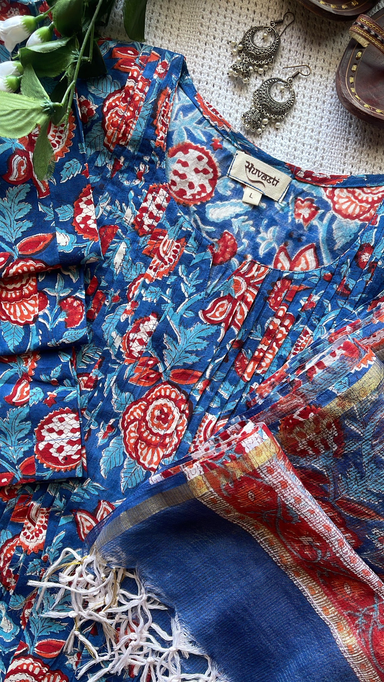 Blue and Red floral Suit