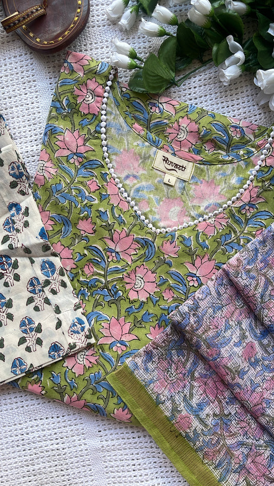 Green Hand Block Print Suit Set