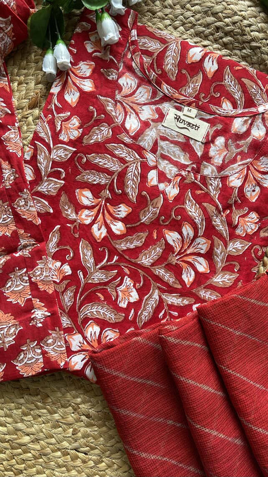 Hand-block Printed Cotton Suit Set & Lehriya Dupatta