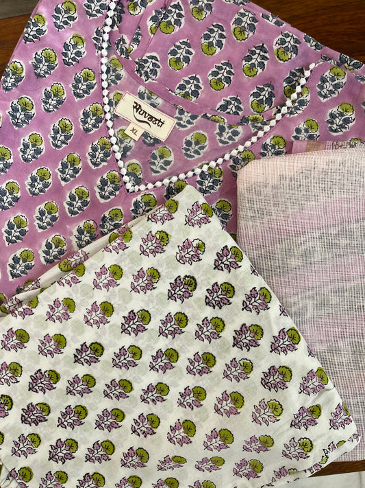 Pink Hand Block Small Print Suit Set