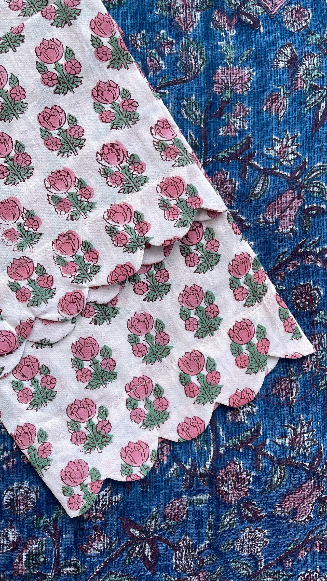 Suvasti Hand block-Printed Floral Pure Kota Doriya Suit Set– Teal & Pink