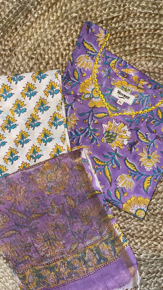 Lavender Handblock Print Suit Set