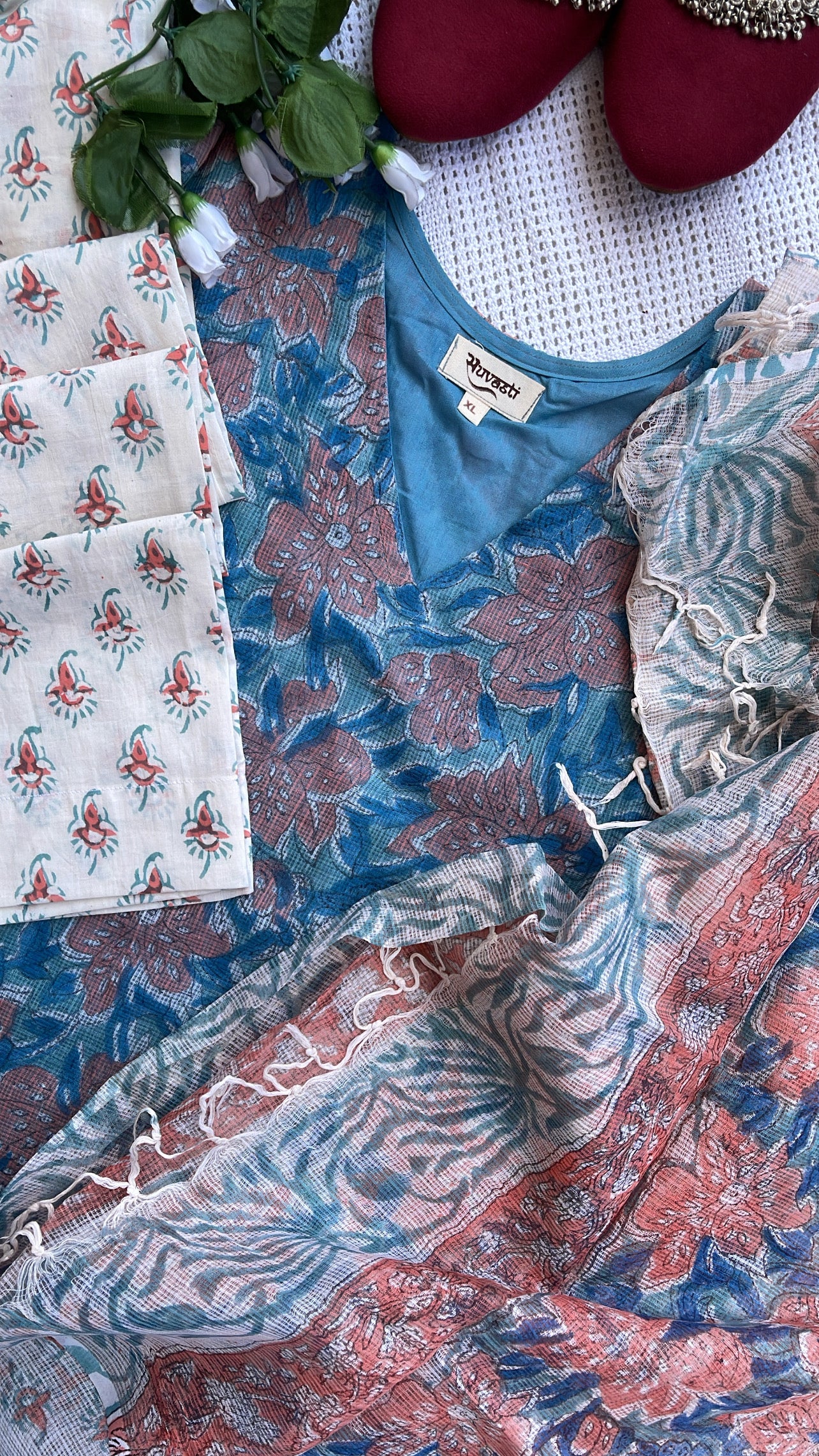 Handblock Printed Pure Kota Doriya Kurta Set