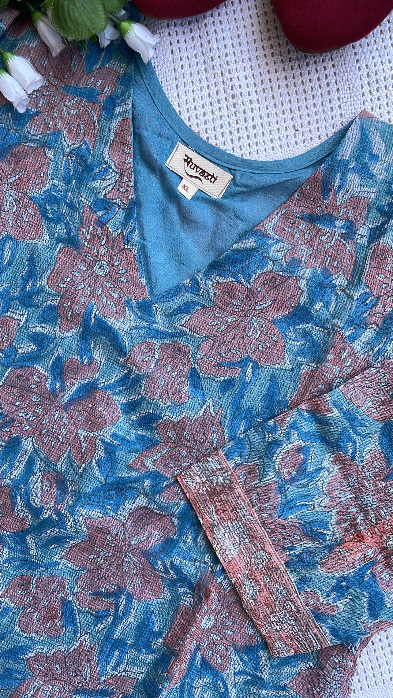 Handblock Printed Pure Kota Doriya Kurta Set