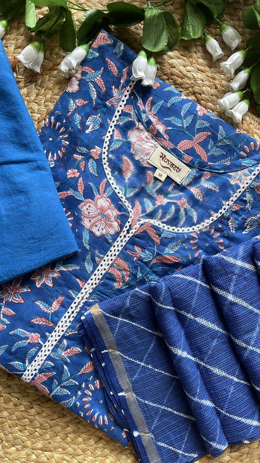 Dark Blue Hand Block Print Suit Set